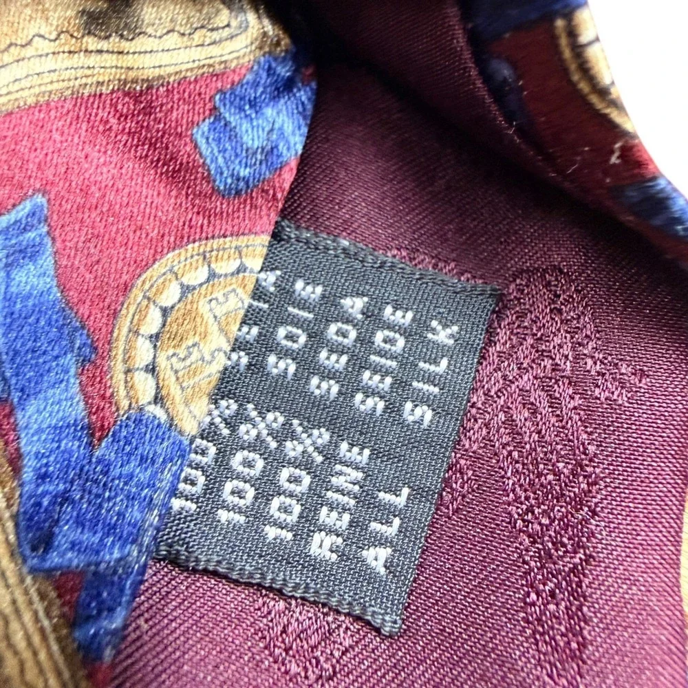 Kieselstein Cord Burgundy Blue Geometric Silk Mens Necktie Made in Italy 3.75x57